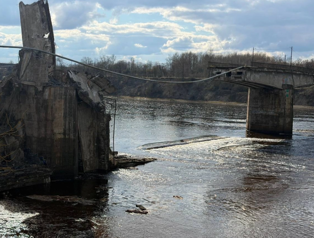 В Волхове рухнули пролеты аварийного пешеходного моста через реку