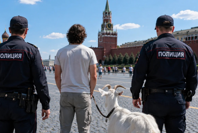 Мужчину, гулявшего с козой по Красной площади, отправили под административный арест
